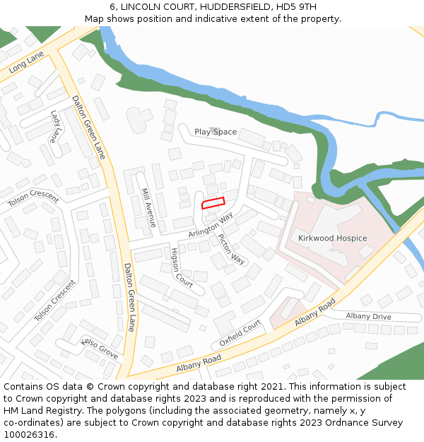 6, LINCOLN COURT, HUDDERSFIELD, HD5 9TH: Location map and indicative extent of plot