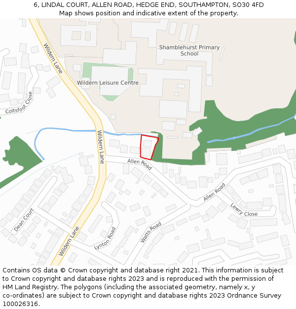 6, LINDAL COURT, ALLEN ROAD, HEDGE END, SOUTHAMPTON, SO30 4FD: Location map and indicative extent of plot