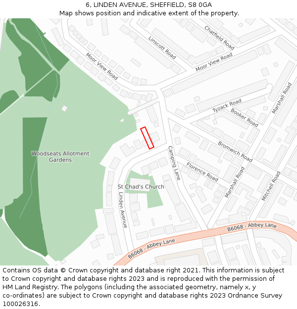 6, LINDEN AVENUE, SHEFFIELD, S8 0GA: Location map and indicative extent of plot