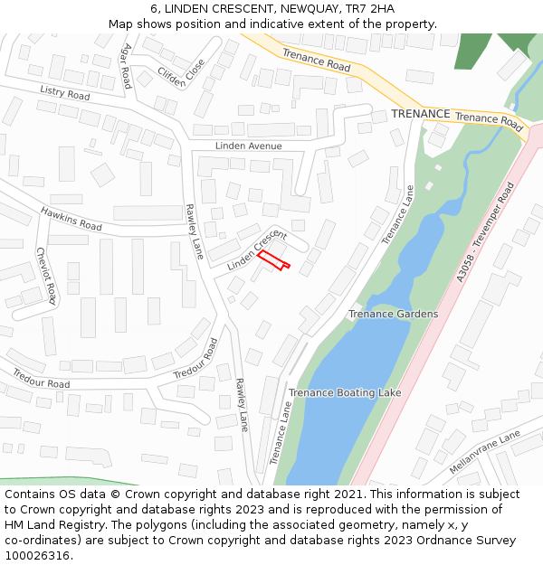 6, LINDEN CRESCENT, NEWQUAY, TR7 2HA: Location map and indicative extent of plot