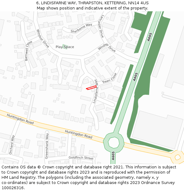 6, LINDISFARNE WAY, THRAPSTON, KETTERING, NN14 4US: Location map and indicative extent of plot