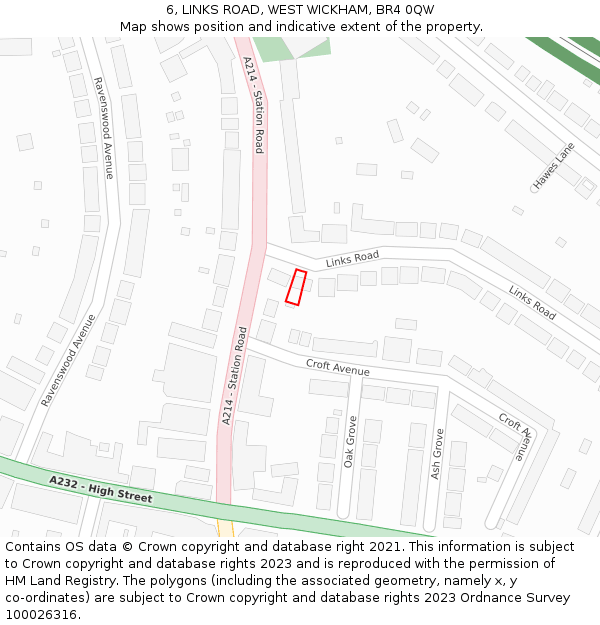 6, LINKS ROAD, WEST WICKHAM, BR4 0QW: Location map and indicative extent of plot