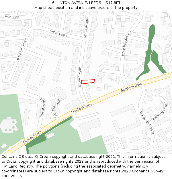 6, LINTON AVENUE, LEEDS, LS17 8PT: Location map and indicative extent of plot