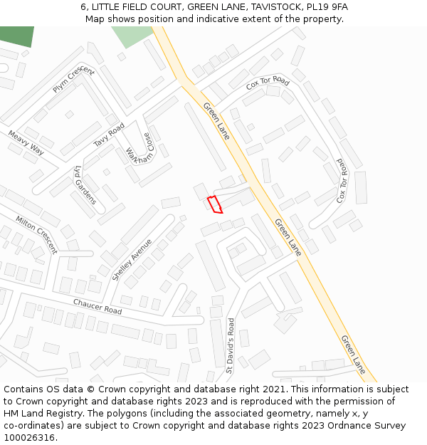 6, LITTLE FIELD COURT, GREEN LANE, TAVISTOCK, PL19 9FA: Location map and indicative extent of plot