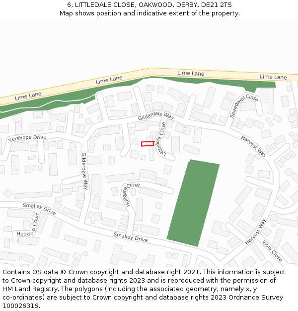 6, LITTLEDALE CLOSE, OAKWOOD, DERBY, DE21 2TS: Location map and indicative extent of plot