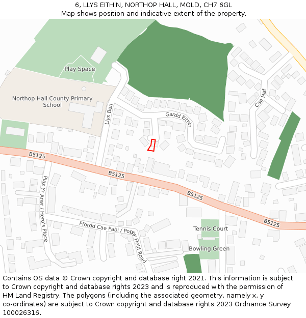 6, LLYS EITHIN, NORTHOP HALL, MOLD, CH7 6GL: Location map and indicative extent of plot