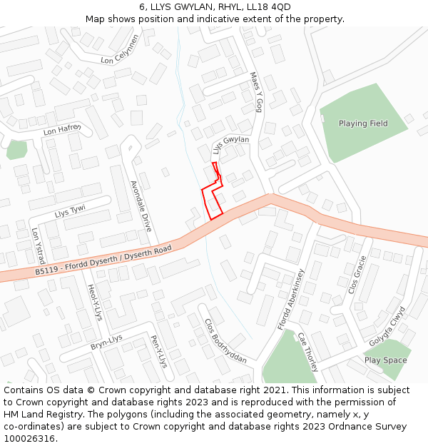 6, LLYS GWYLAN, RHYL, LL18 4QD: Location map and indicative extent of plot
