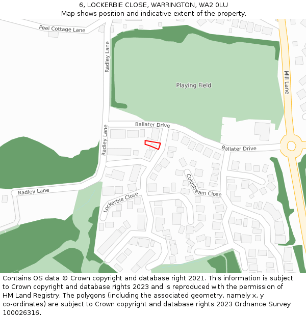6, LOCKERBIE CLOSE, WARRINGTON, WA2 0LU: Location map and indicative extent of plot