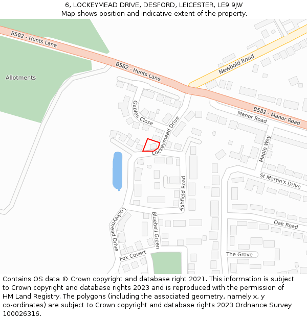 6, LOCKEYMEAD DRIVE, DESFORD, LEICESTER, LE9 9JW: Location map and indicative extent of plot