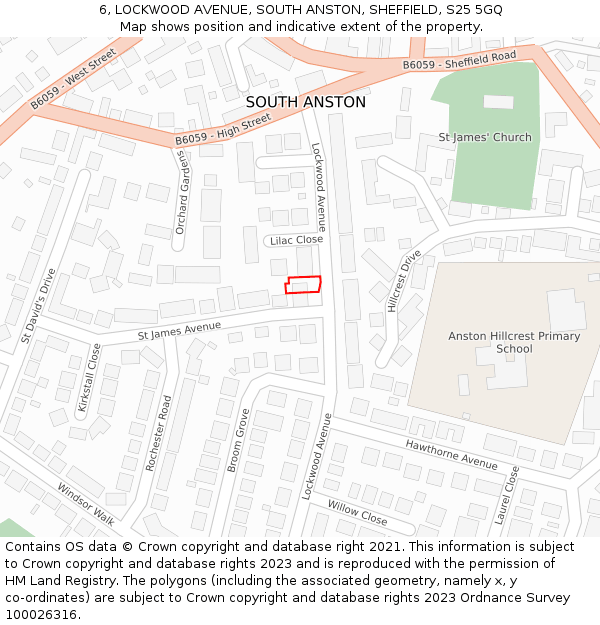 6, LOCKWOOD AVENUE, SOUTH ANSTON, SHEFFIELD, S25 5GQ: Location map and indicative extent of plot