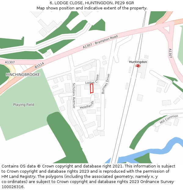 6, LODGE CLOSE, HUNTINGDON, PE29 6GR: Location map and indicative extent of plot