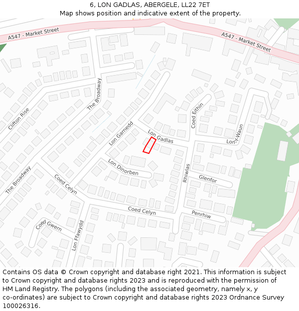 6, LON GADLAS, ABERGELE, LL22 7ET: Location map and indicative extent of plot