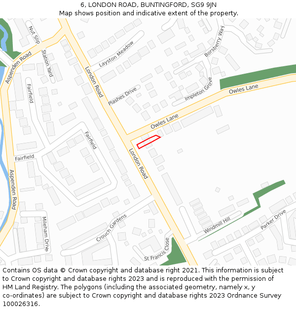6, LONDON ROAD, BUNTINGFORD, SG9 9JN: Location map and indicative extent of plot