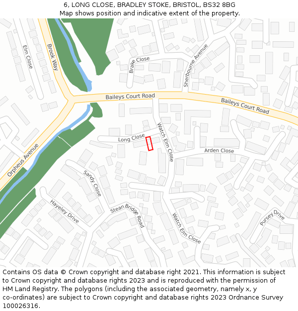 6, LONG CLOSE, BRADLEY STOKE, BRISTOL, BS32 8BG: Location map and indicative extent of plot