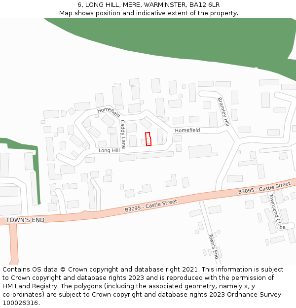 6, LONG HILL, MERE, WARMINSTER, BA12 6LR: Location map and indicative extent of plot