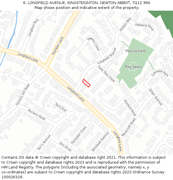 6, LONGFIELD AVENUE, KINGSTEIGNTON, NEWTON ABBOT, TQ12 3RA: Location map and indicative extent of plot