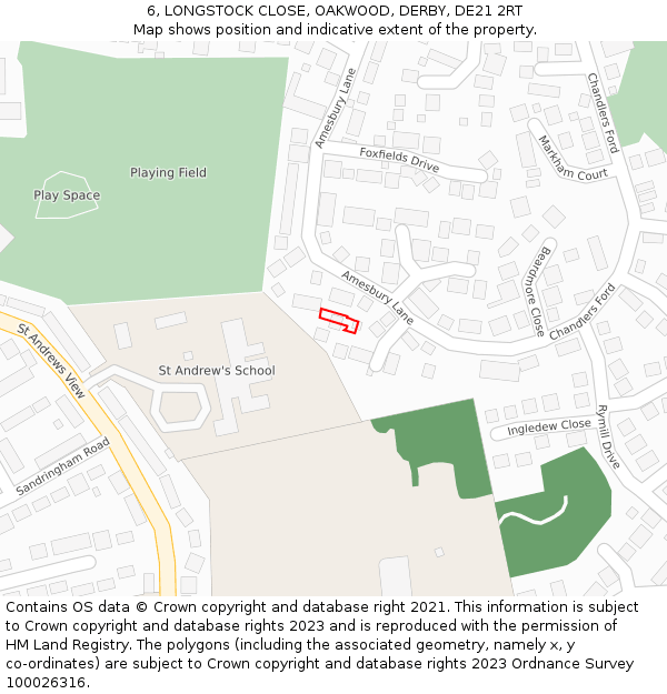 6, LONGSTOCK CLOSE, OAKWOOD, DERBY, DE21 2RT: Location map and indicative extent of plot