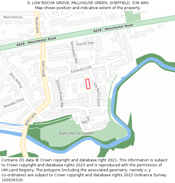 6, LOW ROCHA GROVE, MILLHOUSE GREEN, SHEFFIELD, S36 9AN: Location map and indicative extent of plot