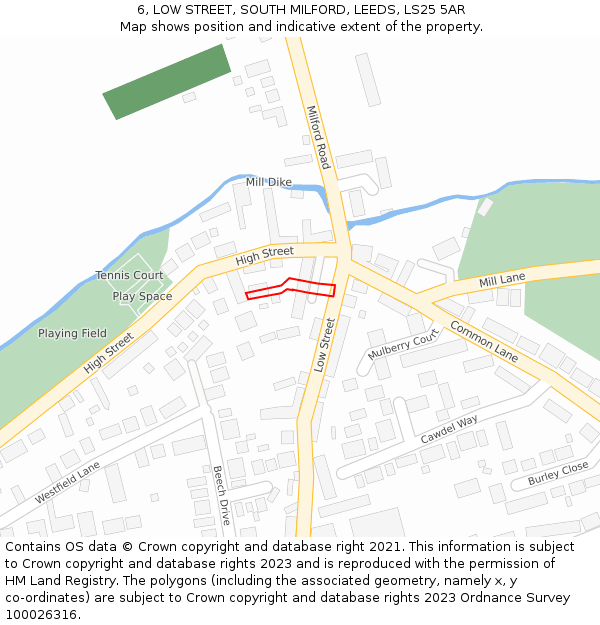 6, LOW STREET, SOUTH MILFORD, LEEDS, LS25 5AR: Location map and indicative extent of plot