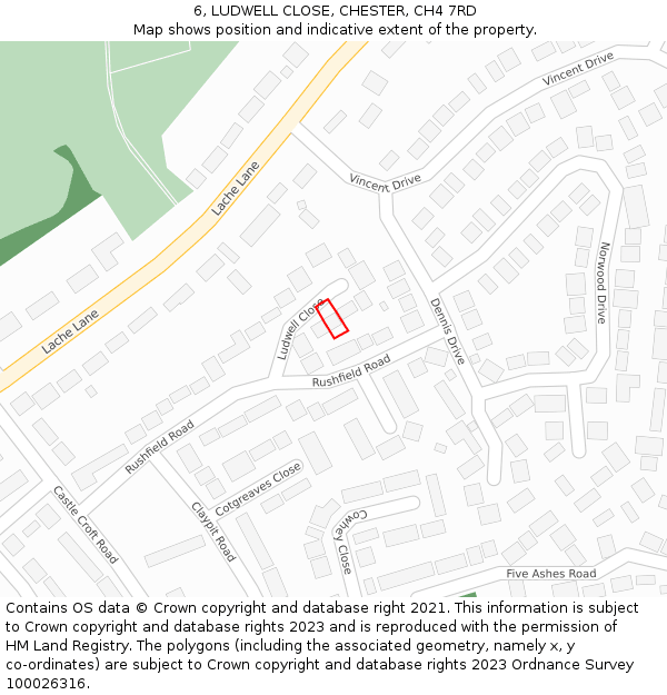 6, LUDWELL CLOSE, CHESTER, CH4 7RD: Location map and indicative extent of plot