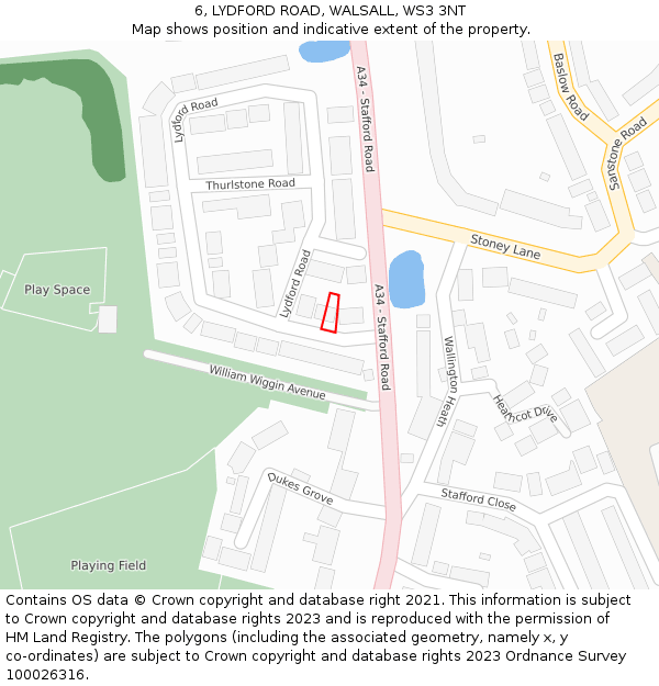 6, LYDFORD ROAD, WALSALL, WS3 3NT: Location map and indicative extent of plot