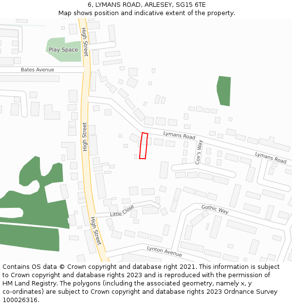 6, LYMANS ROAD, ARLESEY, SG15 6TE: Location map and indicative extent of plot