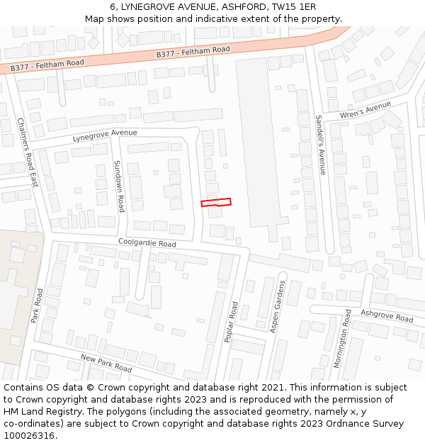 6, LYNEGROVE AVENUE, ASHFORD, TW15 1ER: Location map and indicative extent of plot