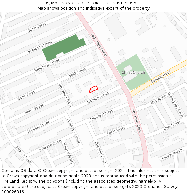 6, MADISON COURT, STOKE-ON-TRENT, ST6 5HE: Location map and indicative extent of plot