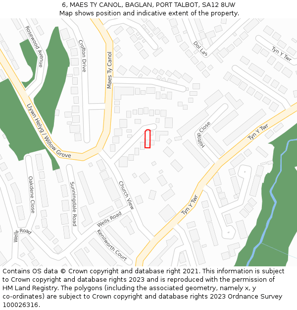 6, MAES TY CANOL, BAGLAN, PORT TALBOT, SA12 8UW: Location map and indicative extent of plot