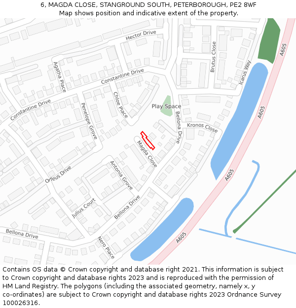 6, MAGDA CLOSE, STANGROUND SOUTH, PETERBOROUGH, PE2 8WF: Location map and indicative extent of plot