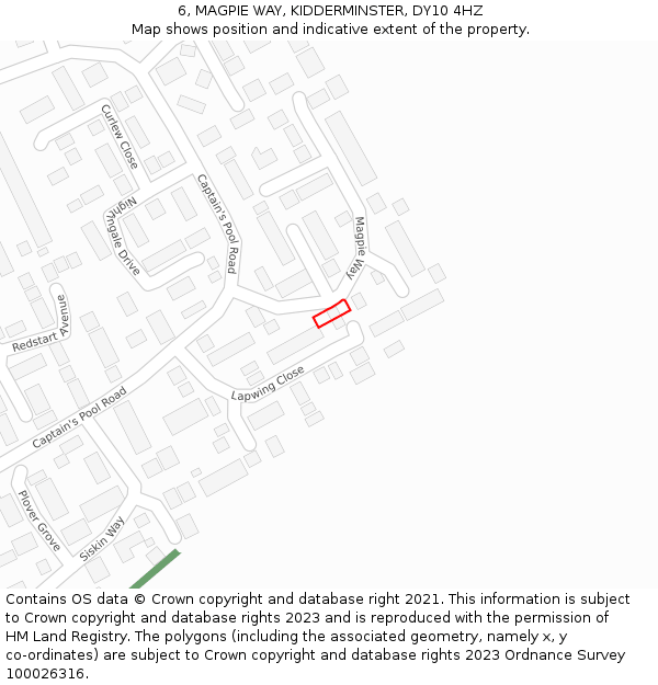 6, MAGPIE WAY, KIDDERMINSTER, DY10 4HZ: Location map and indicative extent of plot