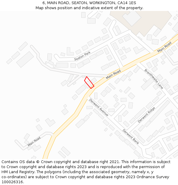 6, MAIN ROAD, SEATON, WORKINGTON, CA14 1ES: Location map and indicative extent of plot