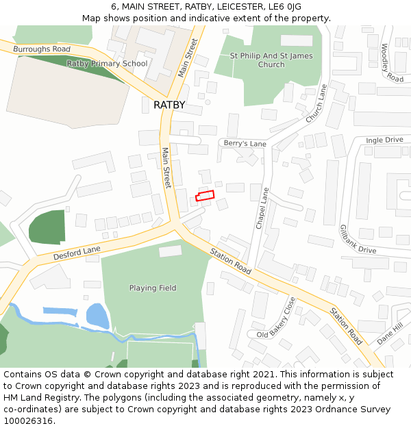 6, MAIN STREET, RATBY, LEICESTER, LE6 0JG: Location map and indicative extent of plot