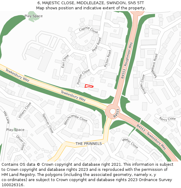 6, MAJESTIC CLOSE, MIDDLELEAZE, SWINDON, SN5 5TT: Location map and indicative extent of plot