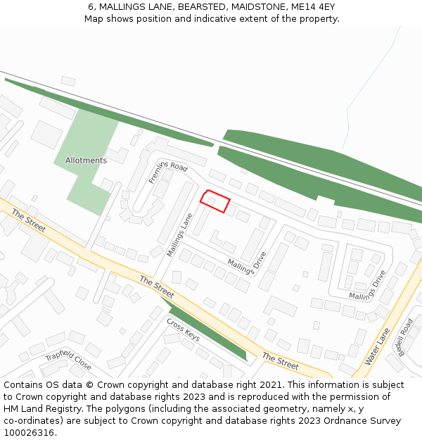 6, MALLINGS LANE, BEARSTED, MAIDSTONE, ME14 4EY: Location map and indicative extent of plot