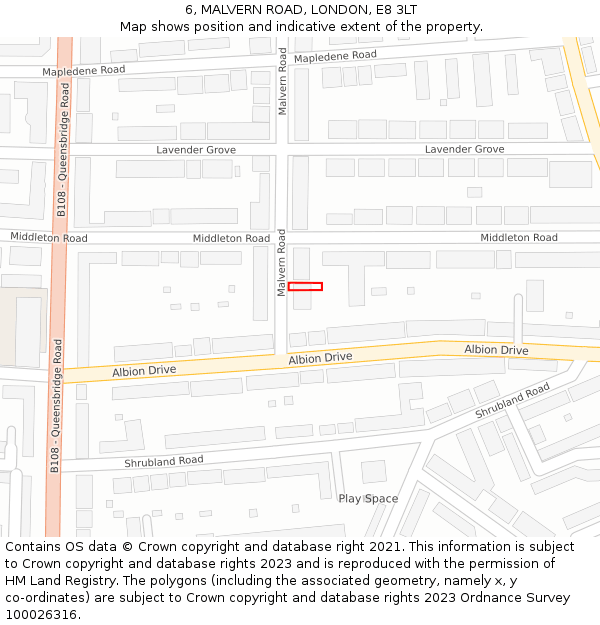 6, MALVERN ROAD, LONDON, E8 3LT: Location map and indicative extent of plot