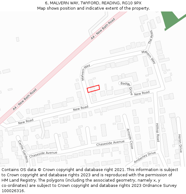 6, MALVERN WAY, TWYFORD, READING, RG10 9PX: Location map and indicative extent of plot
