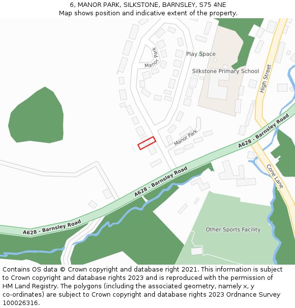 6, MANOR PARK, SILKSTONE, BARNSLEY, S75 4NE: Location map and indicative extent of plot
