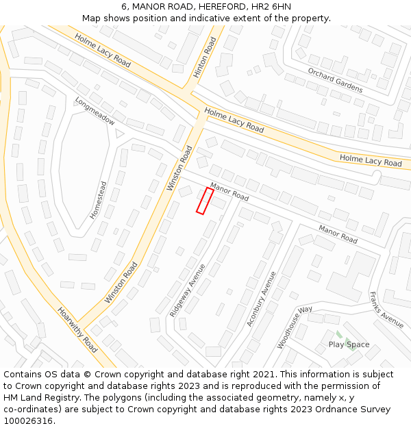 6, MANOR ROAD, HEREFORD, HR2 6HN: Location map and indicative extent of plot