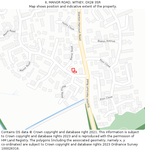 6, MANOR ROAD, WITNEY, OX28 3SR: Location map and indicative extent of plot