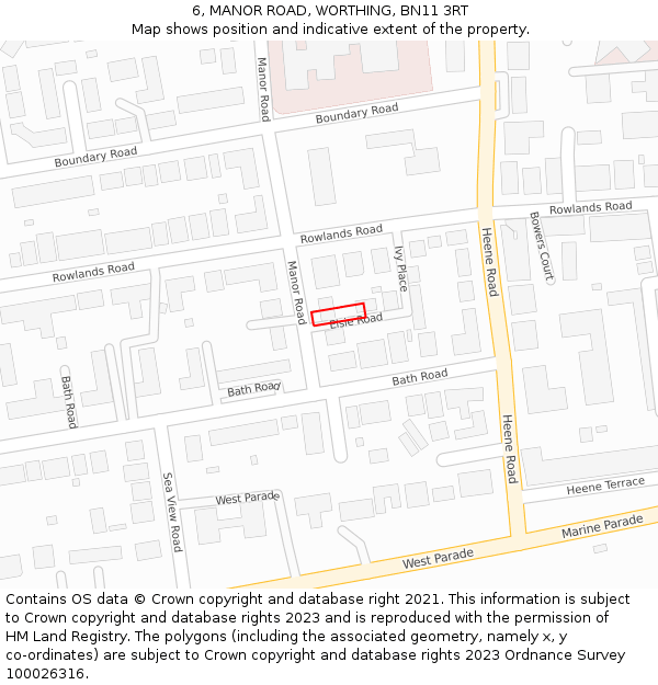 6, MANOR ROAD, WORTHING, BN11 3RT: Location map and indicative extent of plot