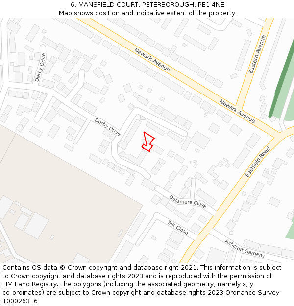 6, MANSFIELD COURT, PETERBOROUGH, PE1 4NE: Location map and indicative extent of plot