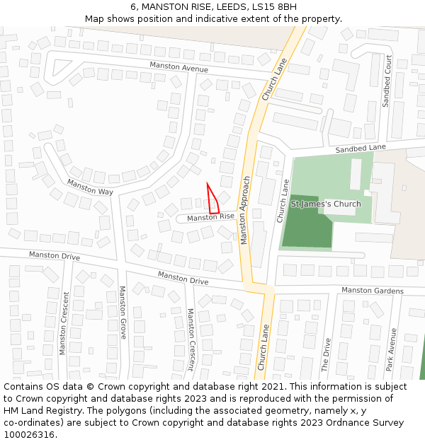 6, MANSTON RISE, LEEDS, LS15 8BH: Location map and indicative extent of plot