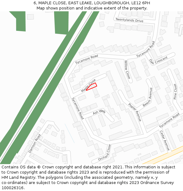 6, MAPLE CLOSE, EAST LEAKE, LOUGHBOROUGH, LE12 6PH: Location map and indicative extent of plot