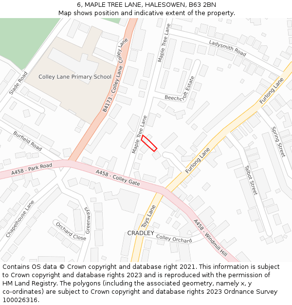 6, MAPLE TREE LANE, HALESOWEN, B63 2BN: Location map and indicative extent of plot