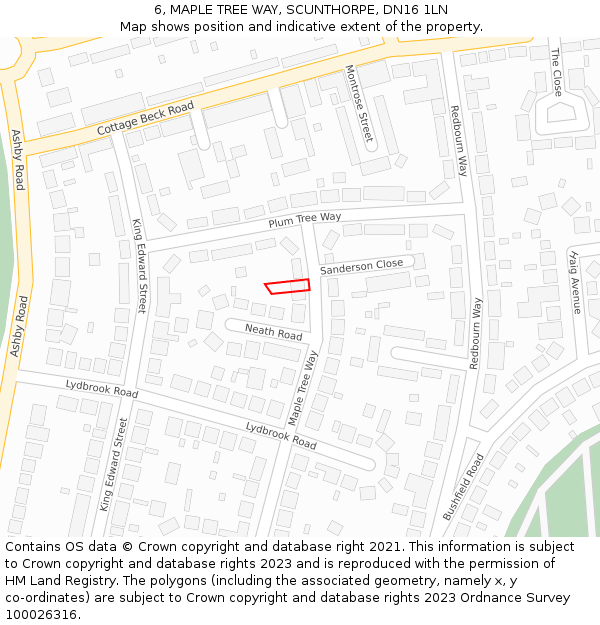 6, MAPLE TREE WAY, SCUNTHORPE, DN16 1LN: Location map and indicative extent of plot