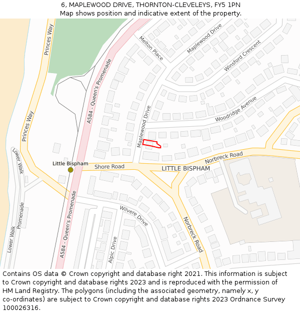 6, MAPLEWOOD DRIVE, THORNTON-CLEVELEYS, FY5 1PN: Location map and indicative extent of plot