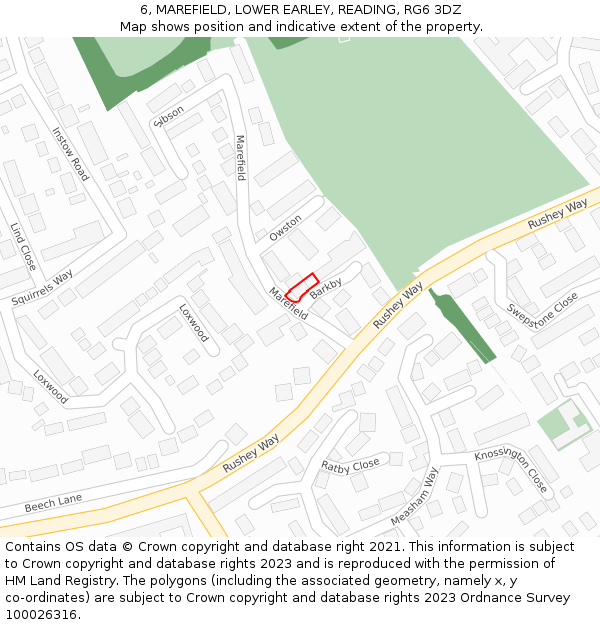 6, MAREFIELD, LOWER EARLEY, READING, RG6 3DZ: Location map and indicative extent of plot