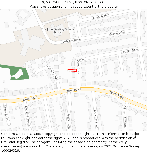 6, MARGARET DRIVE, BOSTON, PE21 9AL: Location map and indicative extent of plot