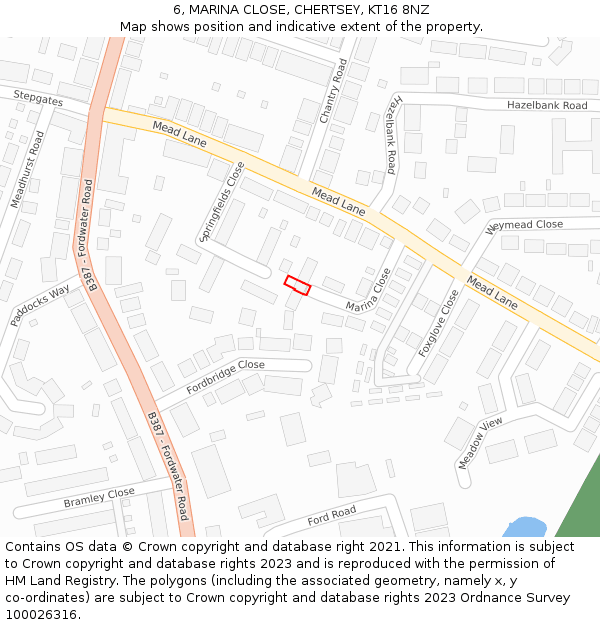 6, MARINA CLOSE, CHERTSEY, KT16 8NZ: Location map and indicative extent of plot